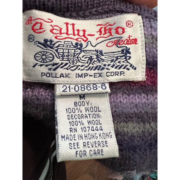 Tally-Ho Purple Striped Floral 100% Wool Button Down Cardigan Medium - Picture 5 of 8